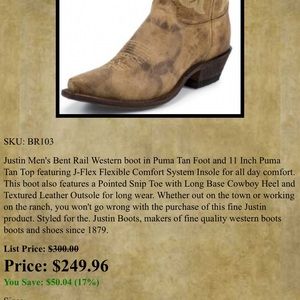 Justin Boots Puma Tan Cowboy Boots